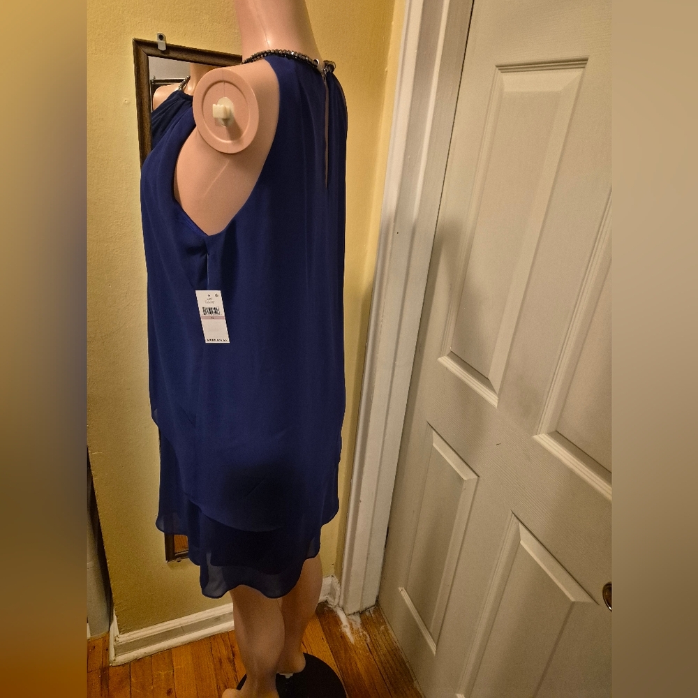 SLNY Women' Elegant Chiffon Layered Sleeveless Mini Iris-Blue Dress Size 12 - Picture 5 of 13